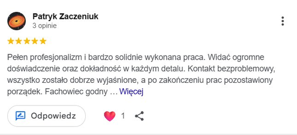Opinia Google - Patryk Zaczeniuk
